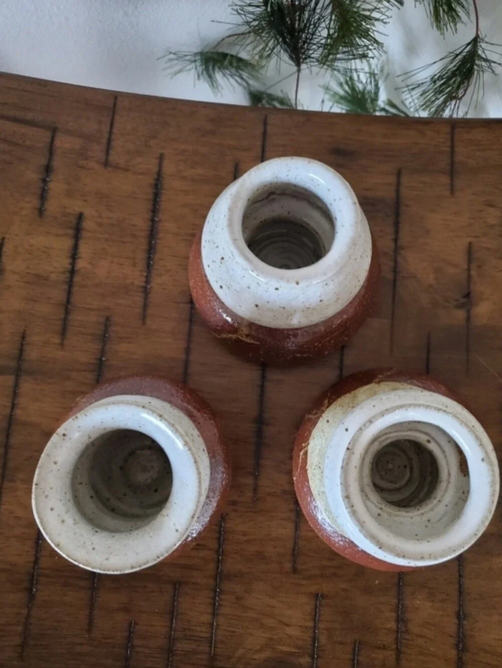 MCM Hand Thrown Pottery Set 3 Mini Vases Rustic Ceramic Candle Holders Jars